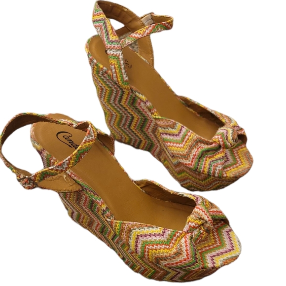 Candie's Shoes - Candies Green Yellow Lainey Multicolor Platform Espadrille Platform Wedges 9.5